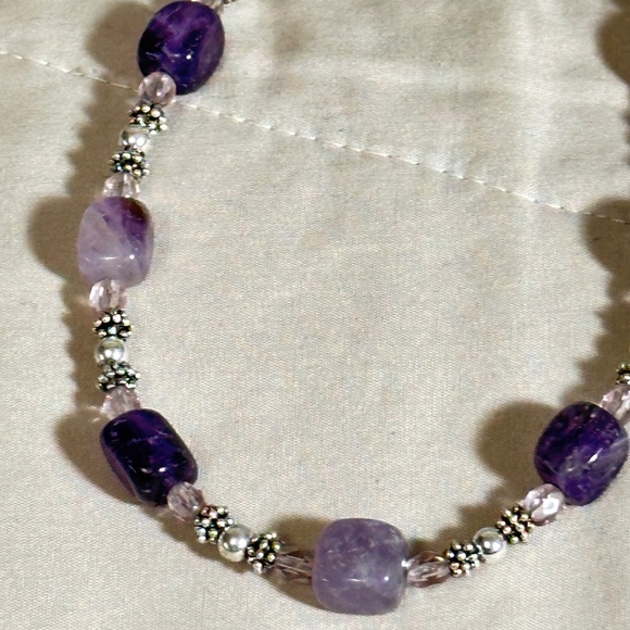 Napier Silver Tone Purple Agate Clear Crystal & Beaded Necklace Vintage - Picture 9 of 12